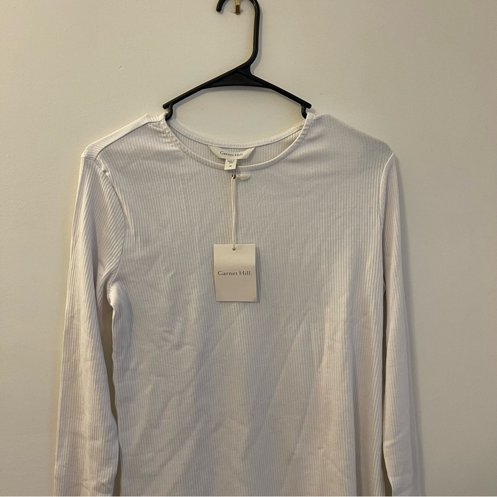 Garnet Hill M NWT Ribbed Long Sleeve Shirt Organic Cotton Modal Classic Staple - Picture 2 of 5
